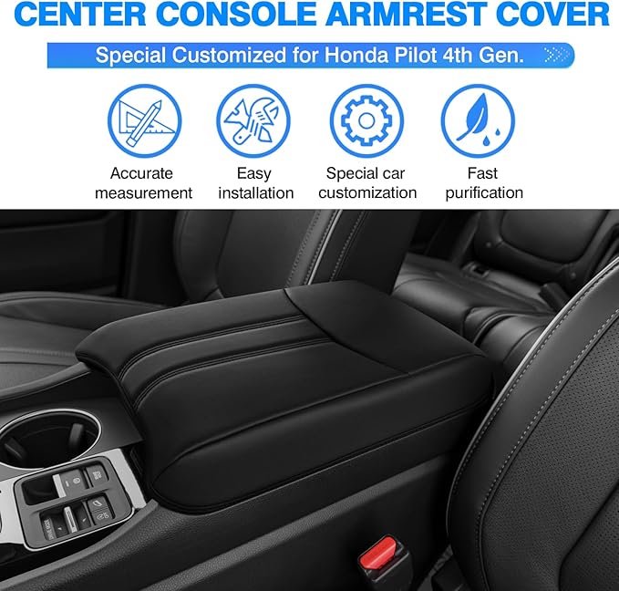 Autorder Center Console Cover for 2023-2025 2026 Honda Pilot/ 2024-2026 Ridgeline Passport Accessories Armrest Cover Anti-Scratch Middle Console Pad Extra Soft Leather Armrest Protector