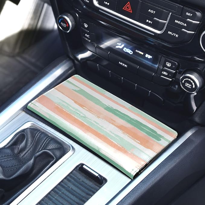 Qilmy Simple Solid Color Stripes Car Registration and Insurance Holder, Premium Pu Leather Vehicle Glove Box Organizer, Prefect Car Essentials Wallet for Driver License, Cards & Essential Documents785