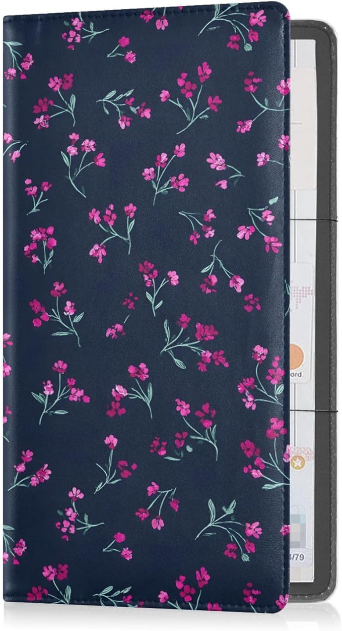 ALAZA Pink Purple Floral Car Registration and Insurance Card Holder Vehicle Glove Box Car Organizer Driver License Documents Holder Waller Case Organizers