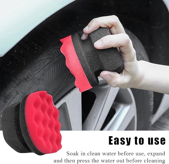 3 PCS Tire Dressing Applicator Pads, Reusable Hex Grip Tire Shine Applicator Polishing Sponge Pads, Wheel Tire Shine Detailing Foam for Most Vehicles, Car Accessories (Red, 4.33")