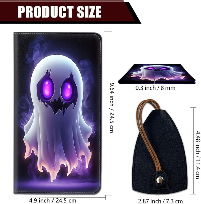 Car Registration Holder, PU Leather Vehicle Glove Box Organizer for Driver License, Document, Car Insurance Holder with Magnetic Shut, Auto Paperwork Wallet Case Accessories, Cute Ghost Pattern