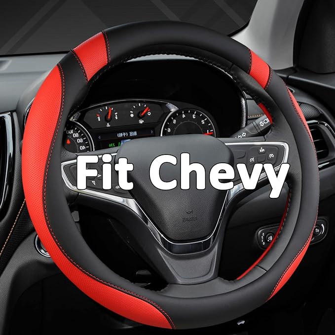 West Llama Customized Auto Car Steering Wheel Cover for Chevy 14.5-15 inches, Steering Wheel Cover for Chevrolet (Black+Red - Standard Size)