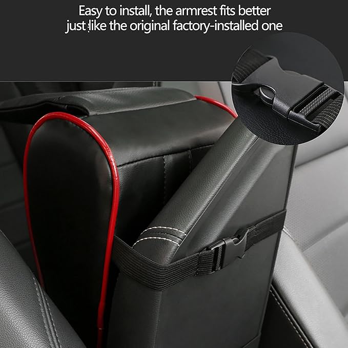 O SHI CAR Genuine Leather Car Armrest Cushion, Memory Foam Car Arm Rest Console,Cowhide Car Center Console Armrest Pillow (Black)
