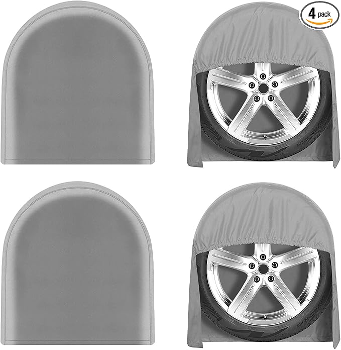 OutdoorLines Outdoor Waterproof Tire Covers Set of 4 - UV-Proof Trailer Wheel Cover Windproof Tire Protector for RV Jeep Trailers Camper Van Truck, Universal Tire Covering Fits Diameters 27"-29", Gray