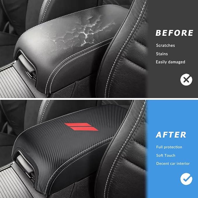 INTGET Center Console Cover for Dodge Charger Accessories 2011-2020 2021 2022 2023 for Chrysler 300 2015-2022 Leather Armrest Cover Console Lid Protector Cushion Pad(Carbon Fiber Texture, Leather)