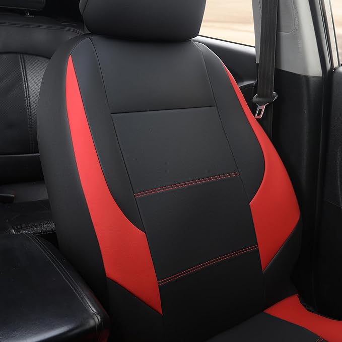 GIANT PANDA Front Car Seat Cover for Hyundai, Leather Bucket Seat Covers Custom Fit Hyundai Sonata Elantra Santa Fe Tucson Accent Kona Palisade Genesis Venue Ioniq (Red+Black) 2-Pack
