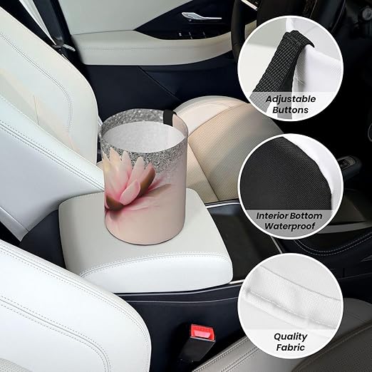 Trendy Girly Lotus Silver Car Trash Can Leak Proof Hanging Waterproof Garbage Can Multipurpose Trash Bin for Car SUV Front Seat Headrest Collapsible and Portable Storage Pocket