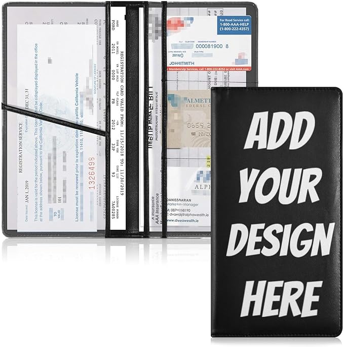 GuoChe Custom Car Registration and Insurance Card Holder Personalized Leather Glove Box Organize Men Women Wallet Accessories Case for Cards, Essential Document Driver License