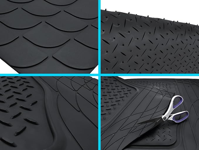 Motor Trend Premium All Weather Rubber Floor Mats for Cars SUV Trucks, Heavy Duty Universal Fit Trim to Fit Protection Floors Liners Full Set (2 Front Mats, 1 Rear Floor Mat, 1 Trunk Cargo Liner) s
