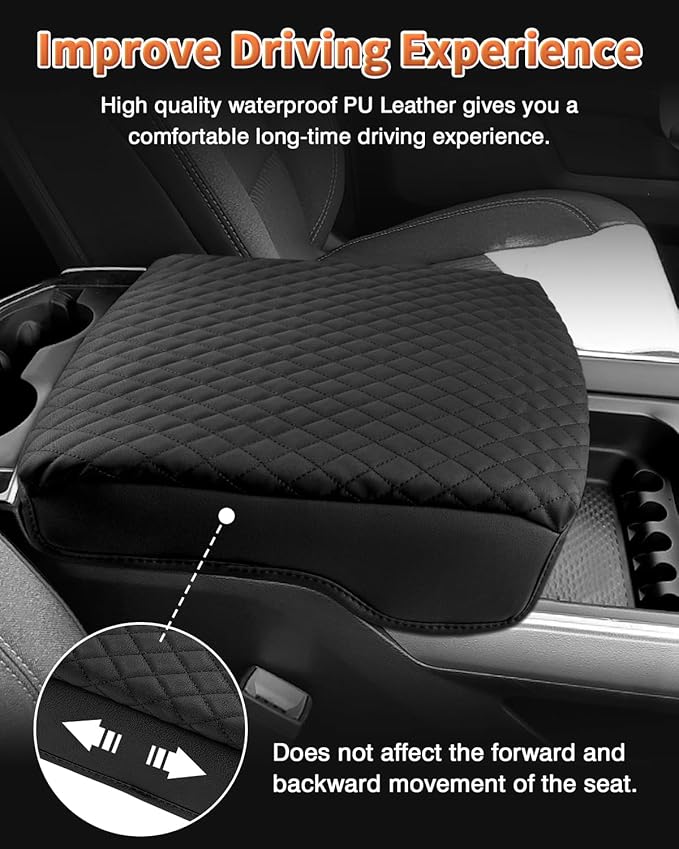 Shademax Center Console Cover for Dodge Ram 1500 2026 2025-2019, Armrest Cushion Pad Cover for 5th Ram 1500 2500 3500 Accessories Arm Rest Cushion Leather Bucket Seat Console Protector Anti-Scratch