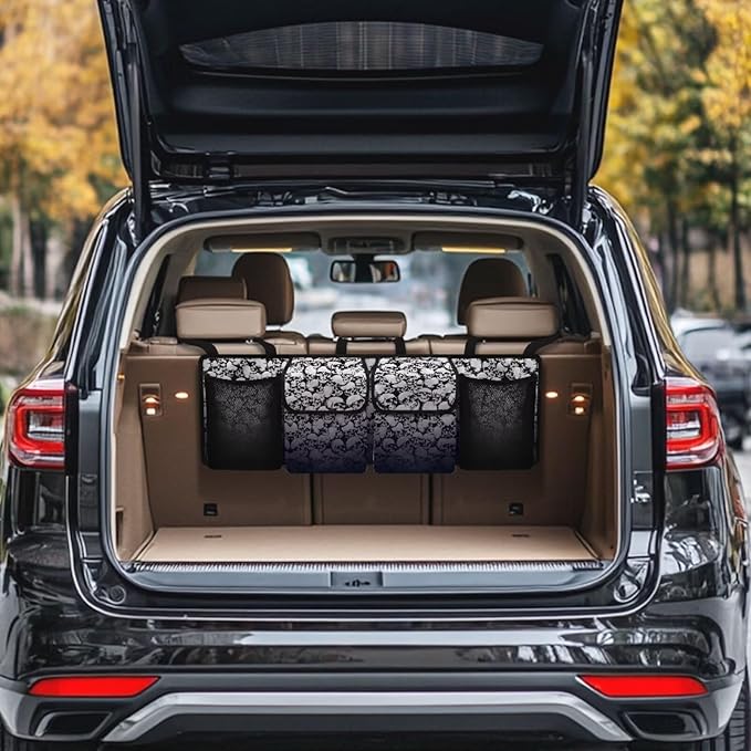 Skull Car Trunk Organizer Oxford Cloth, Machine Washable Car Storage Organizer (37.01"*11.8") Portable Car Storage Bag with 4 Pocekt, Hanging Car Organizer for SUV/MPV/Truck