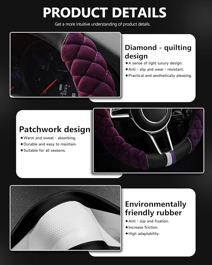 Cxtiy Universal Car Steering Wheel Cover Fluffy Soft Winter Plush Steering Wheel Cover (A-Purple)