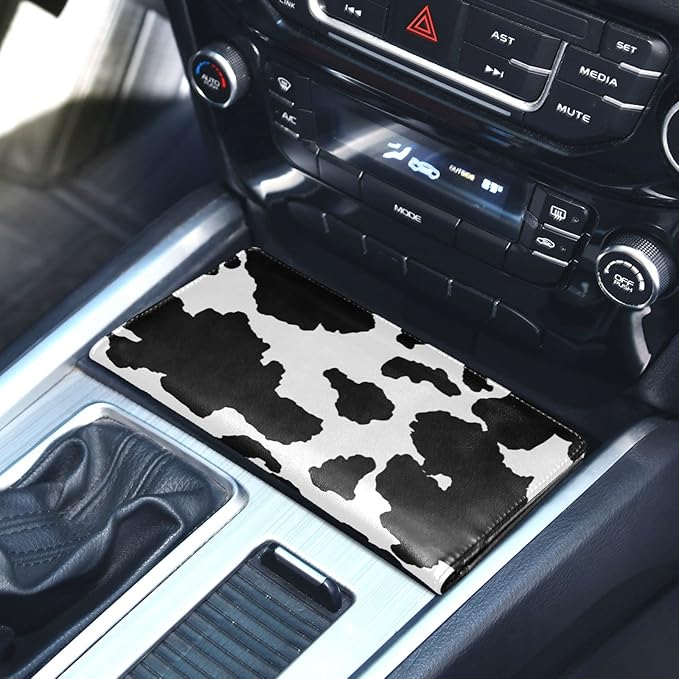 xigua Cow Print Car Registration and Insurance Holder,Leather Registration and Insurance Card Holder Vehicle Glove Box Organizer for Documents, Driver License and Cards 1