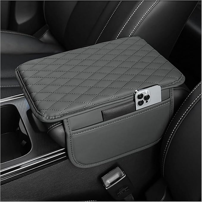 Car Center Console Cover for Honda CRV 2017 2018 2019 2020 2021 2022, Universal Waterproof Leather Armrest Box Pad Armrest Cover Cushion Interior Accessories with 2 Storage Bags,D/Gray