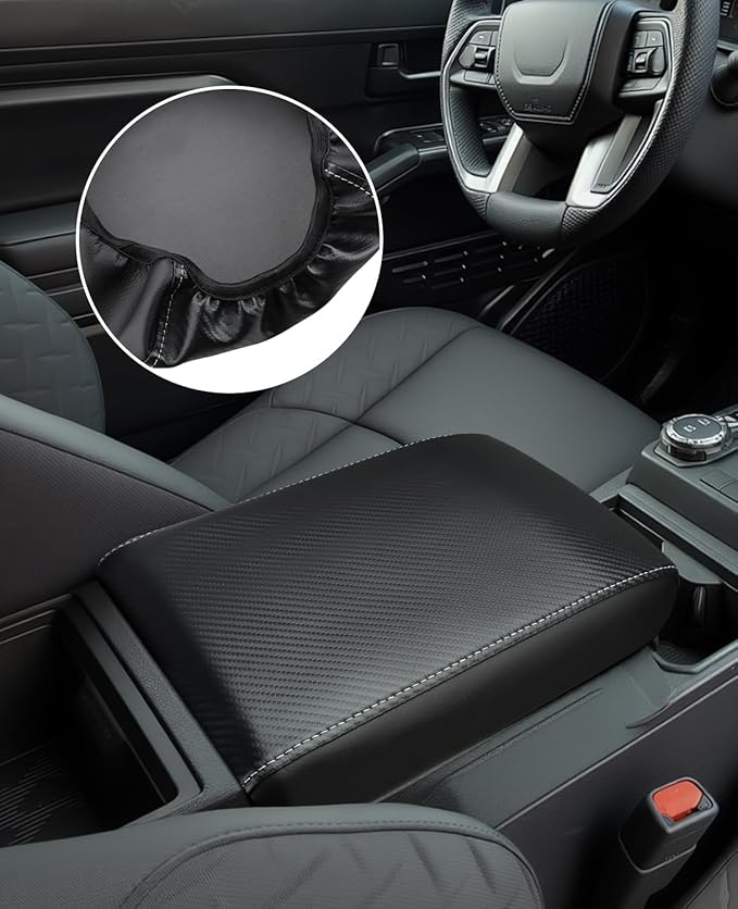 INTGET Center Console Cover for 2026 Toyota Tacoma Accessories 2024 2025 & 2025 2026 4Runner Accessories Leather Car Middle Armrest Arm Rest Box Lid Seat Protector Cushion(Carbon Fiber Texture, 2024+)