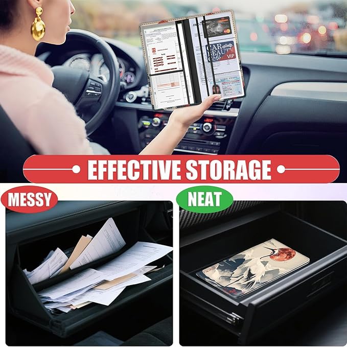 Car Registration and Insurance Card Holder for Women Men, Waterproof PU Leather Glove Box Car Organizer with Magnetic Shut, Vehicle Document Holder for Driver License,Cards, Watercolor Crane