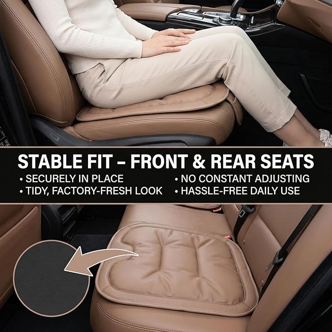 Car Seat Cushions, Skin-Friendly Leather Seat Cushions, Comfort Breathable Scratch Wear-Resistant, Memory Foam Seat Pad for Car, Office or Home Chair (Black)