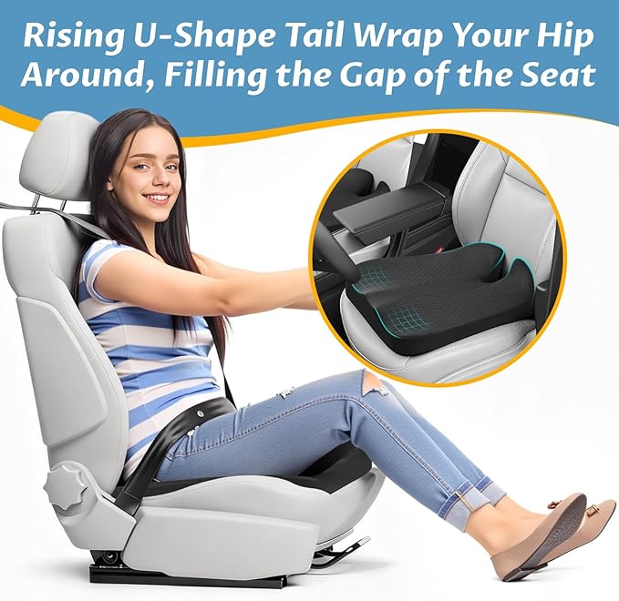 Heightening Car Seat Cushion for Better View- Seat Cushion for Car Reduces Lower Back Pressure& Support Spine- Truck Seat Cushion for Long Trip-Black