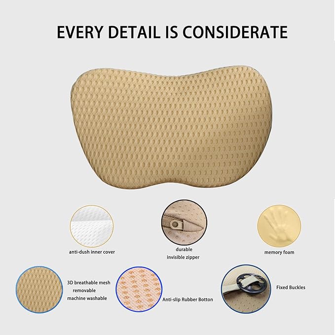 Memory Foam Car Seat Fill Cushion, Driver Seat Cushion for Tailbone Pain Relief, Car Lumbar Support for Driving Seat, Car Booster Seat for Short Drivers，Car Seat Pad (Beige)