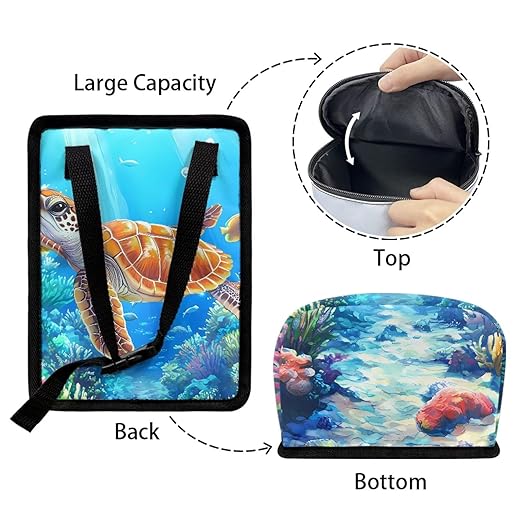 Talayituse Turtle Fish Water Plants Print Car Trash Can with Lid, Leak Proof Auto Trash Bag Hanging Vehicle Garbage Can Multipurpose Storage Container for Back Seat Road Trip