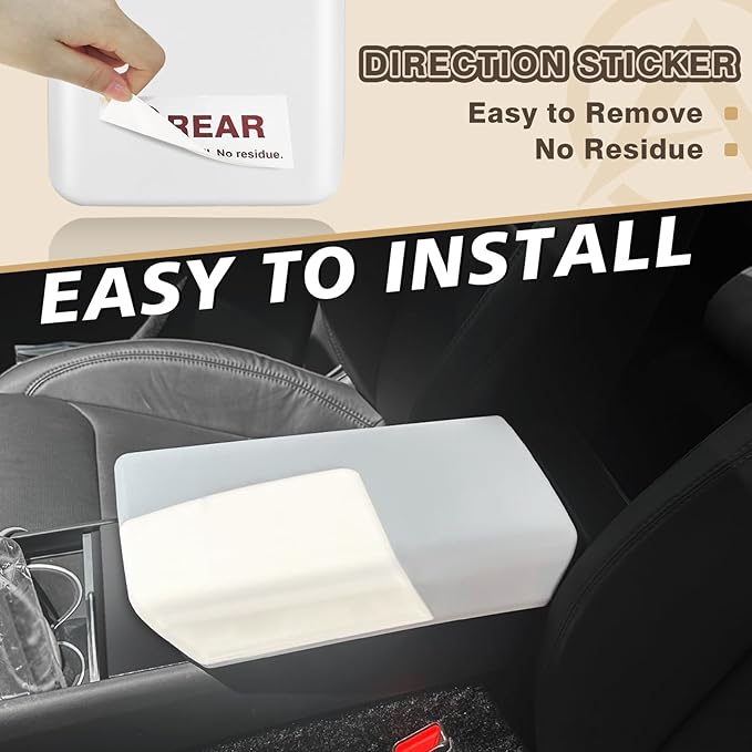 Muslogy Compatible with 2026+ Model Y Juniper Refresh Accessories Armrest Cover Protection TPE (White) & Silicone Mat OEM Style 2PCS Set Non-Slip Waterproof Designed with EZ Snap On