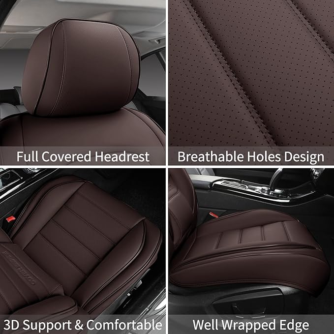 COVER EMPIRE Car Seat Covers Front Seats, 2Pcs Universal Faux Leather Front Seat Covers for Cars, Waterproof Automotive Seat Covers Breathable Seat Cover for Most Sedans, Trucks, SUV (Brown)