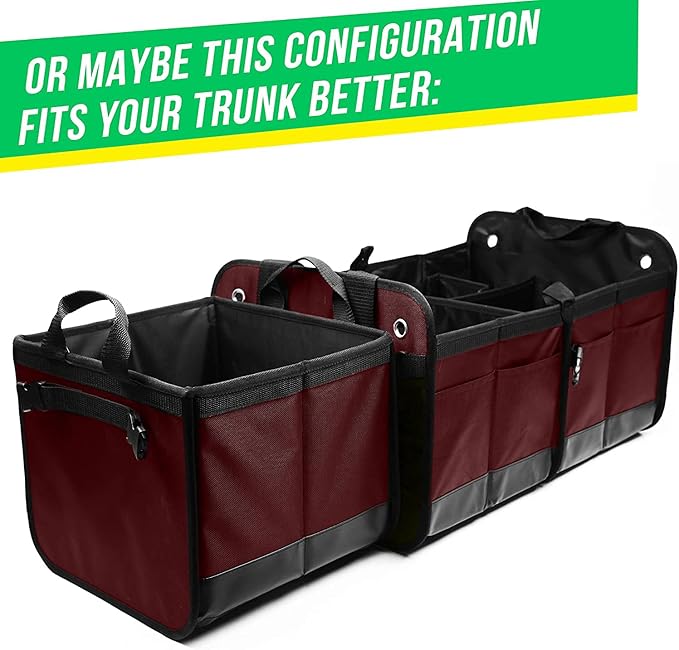DURABLEZ XL Trunk Organizer 3-Section for SUV, Truck, Sedan, Van – Modular L-Shape Car Storage Box, Collapsible Auto Cargo Organizer with Dividers – Cherry