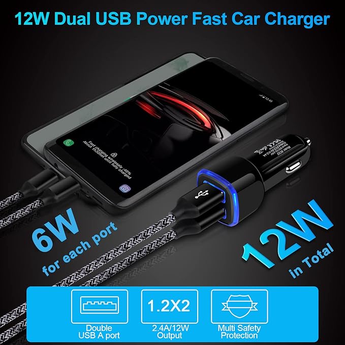 Car Charger iPhone, 5Pack 2.4A 12V USB Adapter Car Cigarette Lighter USB Charger Car Plug for iPhone 17 16e 16 15 14 13 12 11 SE XR XS X 8 7 6,Samsung Galaxy S25 S24 S23 S22 S21 S10 S9,Android,Kindle