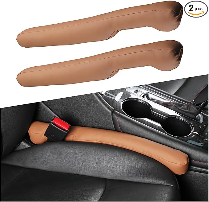 2 PCS Leather Car Seat Gap Filler, Auto Seat Blocker Organizer Fill The Gap Between Seat and Console, Universal Gap Filler Plug Stop Things from Dropping for Car SUV Truck (Brown)