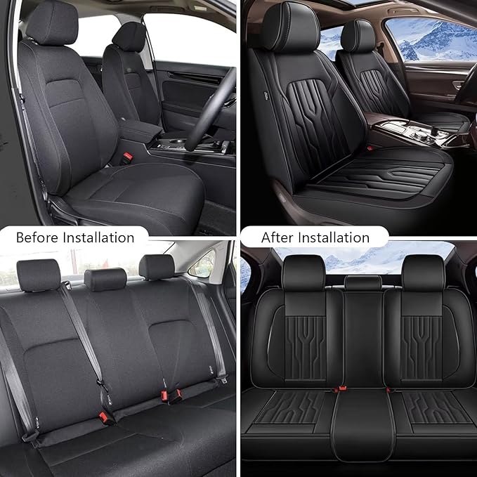 YORKNEIC Fit for Volvo XC60 Seat Covers Full Set 2010-2023 2024: 5 Seats Waterproof Leather Car Seat Covers Protector (2 Row 5 Seat, Black)