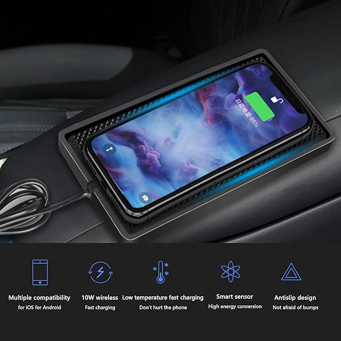 , Universal 10W Car Antislip Cell Phone Fast Charging Pad Mat Holder Portable