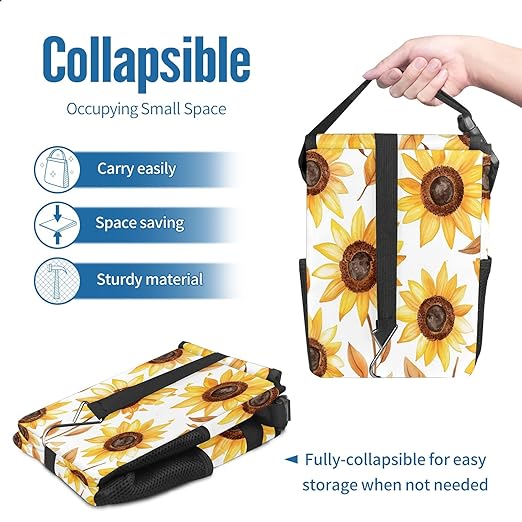 GVGHIDZ Car Trash Can – Multi-Purpose, Lightweight and Portable with Durable Water-Resistant Coating, No Installation Required, Practical and Ample Capacity, Variety of Colors.Beautiful Sunflower