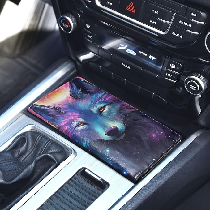 Purple Galaxy Wolf Car Registration and Insurance Holder Vehicle Glove Box Organizer Car Accessories Wallet Case for Women Men 202a0001
