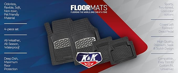 K&K Auto Accessories 3D Car Floor Mat Thick 8 Lb Heavy Duty Durable Universal Sapphire Black Deep Dish for Cars SUVs Minivan Truck