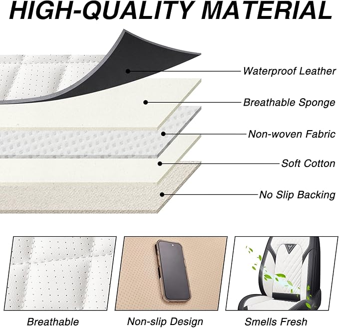 BYXN Car Seat Covers for Jeep Wrangler 2000-2026,Breathable Nappa Leather Car Seat Protector,Full Seat Cover with Pillow Automotive Seat Cushion with Airbag Compatible(5 Seats,Black-White)