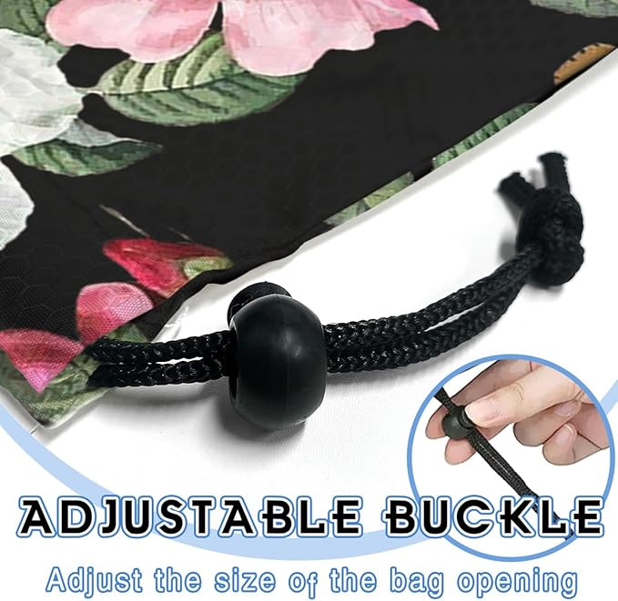 GEGEPINK Car Trash Bag Hanging Back of Seat Waterproof Small Cute Printed One-handed Strap Drawstring Garbage Bags for Car-Black Floral