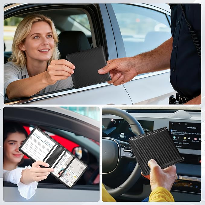 Tavonis Car Registration and Insurance Card Holder，Small Glove Box Organizer for Men and Women，Car and Truck Driver License, Documents, Card Storage Accessories，Black