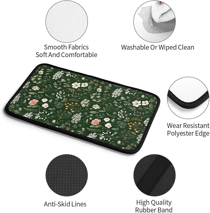 Green Floral Print Car Armrest Cushion Cute Flower Leaf Middle Console Lid Cover Pad Protector Scratch Resistant Arm Rest Seat Box Covers