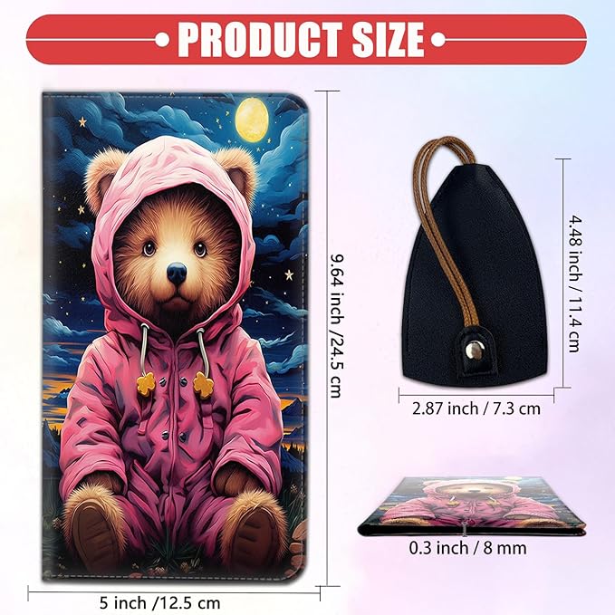 Car Document Holder with Magnetic Shut, Car Registration & Insurance Card Holder, PU Leather Glove Box Organizer Vehicle Accessories Driver License for Women/Men, Pink Baby Bear Under the Night Sky