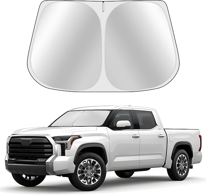 Toluoma Custom Fit Windshield Sun Shade for Toyo-ta Tundra 2022-2024 2025 - Full Coverage, 210T Reflective Fabric, Double-Layer Design - Blocks 99% UV Rays, Keeps Car Cool, Easy to Install and Store