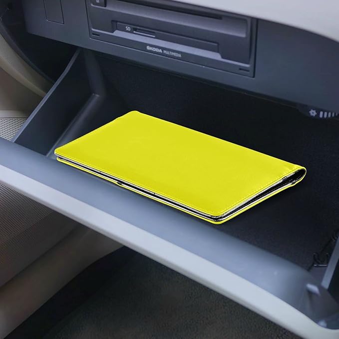Custom Car Registration and Insurance Card Holder Personalized Leather Glove Box Organize Men Women Wallet Accessories Case for Cards, Essential Document Driver License Yellow