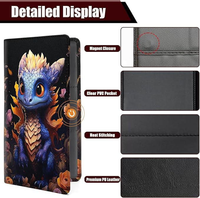 Yuxcfhjfe Car Registration and Insurance Holder, PU Leather Auto Document Holder for Men&Women, Vehicle Glove Box Compartment Organizer with Magnetic Shut for Driver's License, Baby Dragon Pattern