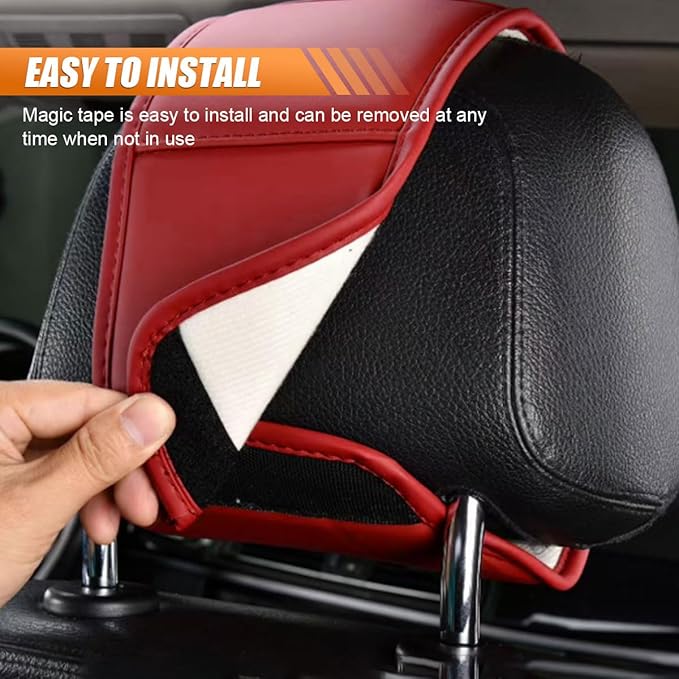 2PCS Car Headrest Covers for Back Seat, Leather Dirt-Proof Car Seat Head Rest Protector with Pocket, All Season Universal Auto Interior Decoration Headrest Organizer for Phone, Key (Wine Red)