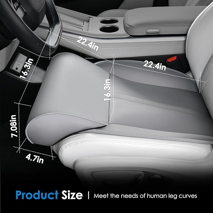 FLORICH Car Seat Extender Leg Support Cushion for Driver Seats Office Chair, Leather Widened seat Cushion for Long Drivers Universal Car Seat Cushion Legs Rest Pads-Beige Grey