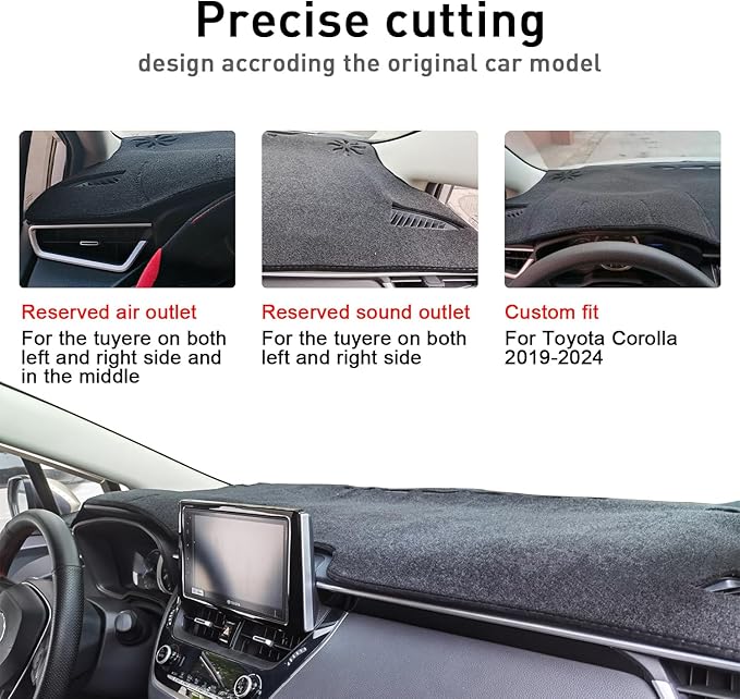 Dashboard Cover Mat for Toyota Corolla 2019-2024 2025 2026 Hatchback Sedan Dash Cover Interior Accessories Sunshade Glare UV Rays Protector Pad Black (Not for Corolla Cross)