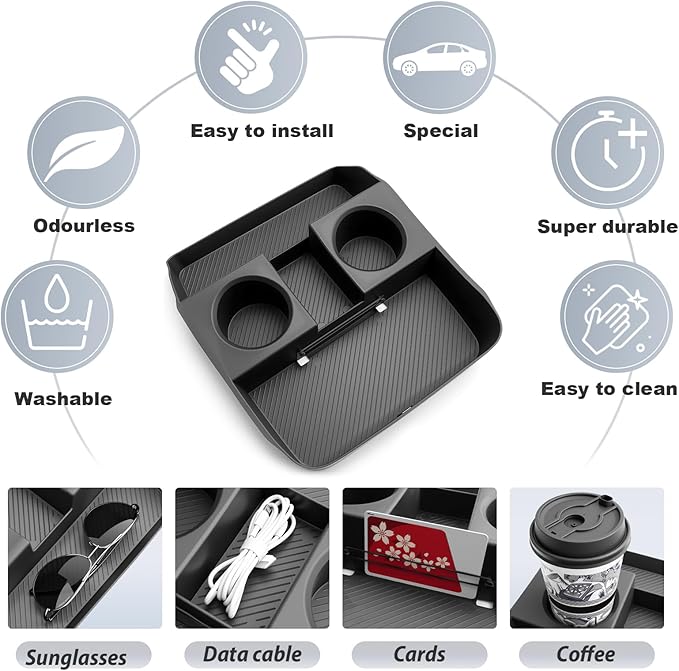 SKTU for 2026 Hyundai Palisade Center Console Organizer for 2026+ Hyundai Palisade Lower Console Tray Hyundai Palisade 2026 Accessories Under Console Tray with Cup Holder (7-Seat Version Only)