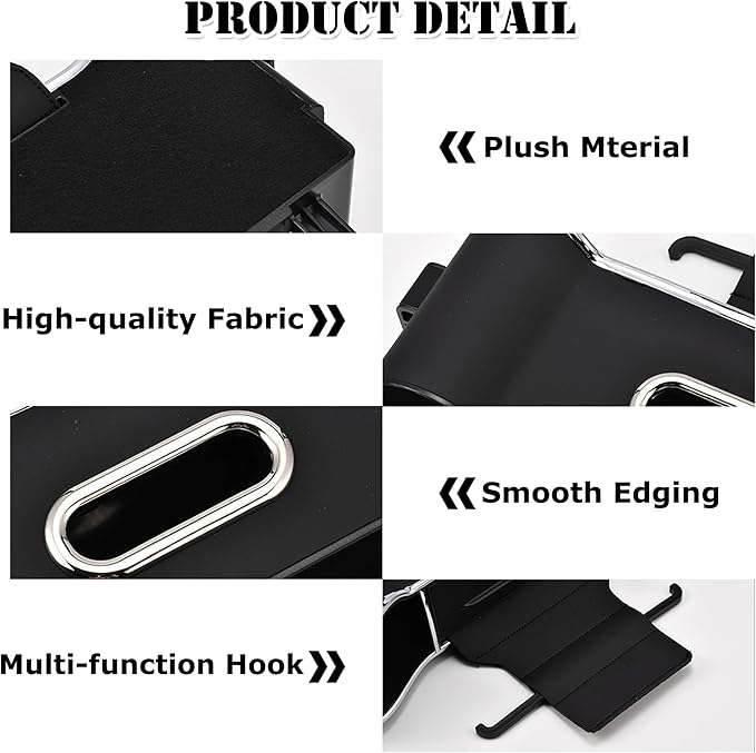 Backseat Car Organizer with Cup Holder, Multifunctional Headrest Storage Organizer for Cars, SUVs, Trucks, with Tissue Box, Drink Cup Holder & Handbag Hook (Black)