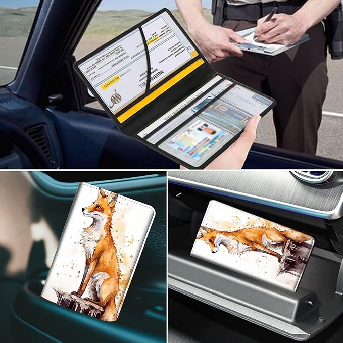 Mxfdegf Car Registration and Insurance Holder, Leather Car Glove Box Organizer, Cool Car Accessories for ID, Driver's License Cards & Essential Document,business cards,Men&Women,Flowers/Skulls