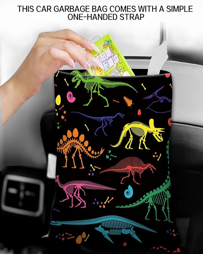 ANKVRP Car Garbage Can, Hanging Car Trash Can Bag for Vehicle, Travelling, Camping, Cute Car Back Seat Organizer, Cute Dinosaurs