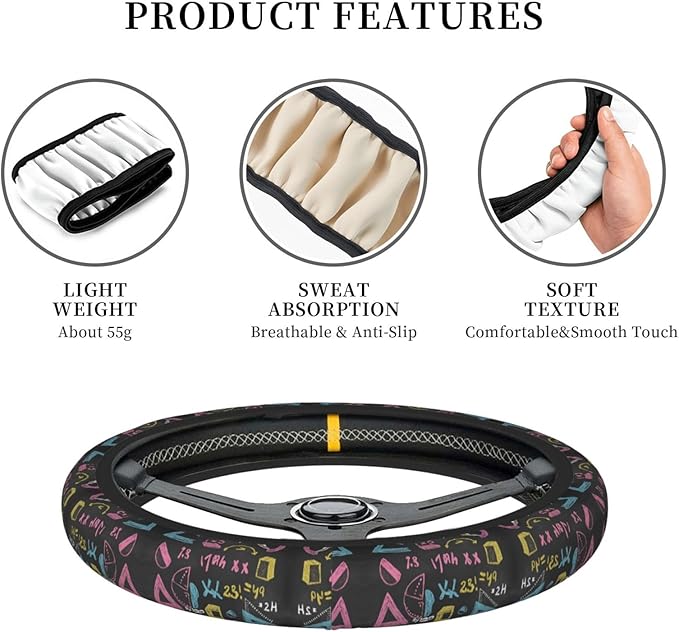 Math Mathematician Pi Day Car Steering Wheel Cover, 15 Inch Steering Wheel Cover Stylish Decor for Most Cars